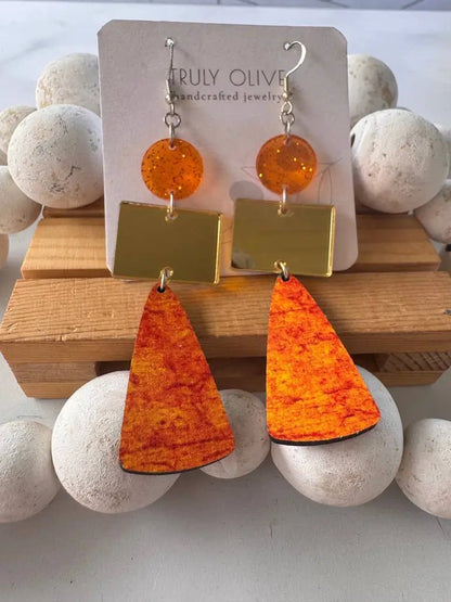 Truly Olive Gold and Orange Fall Dangle Earrings - Earrings Dangle Earrings