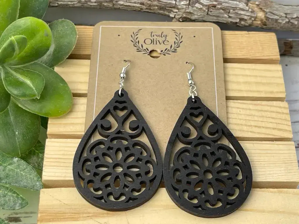 Truly Olive Natural Wooden Earrings - Earrings Dangle Earrings