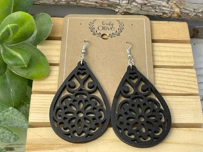 Truly Olive Natural Wooden Earrings - Earrings Dangle Earrings