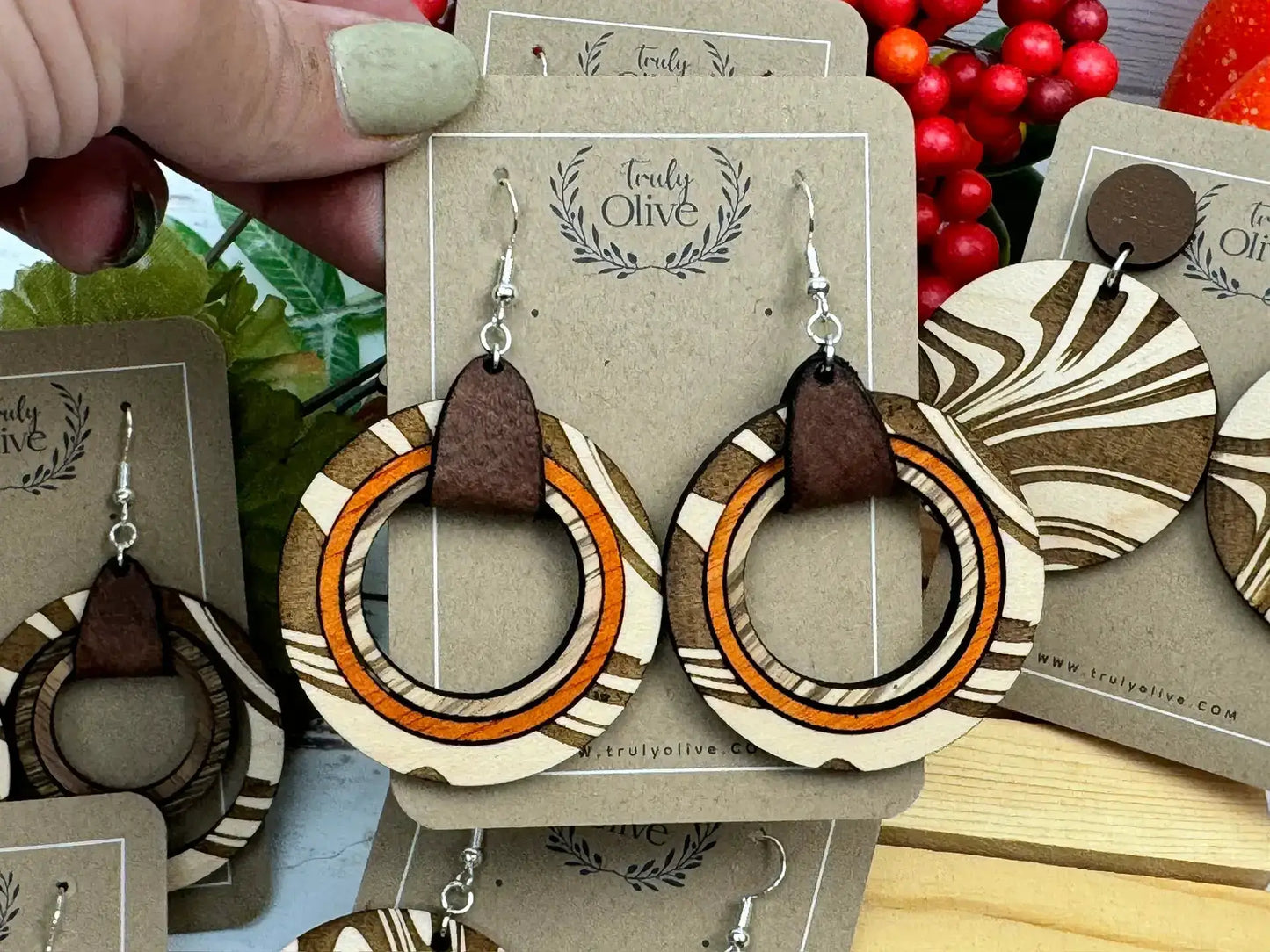 Truly Olive Wooden Hoop Earrings - Earrings Dangle Earrings