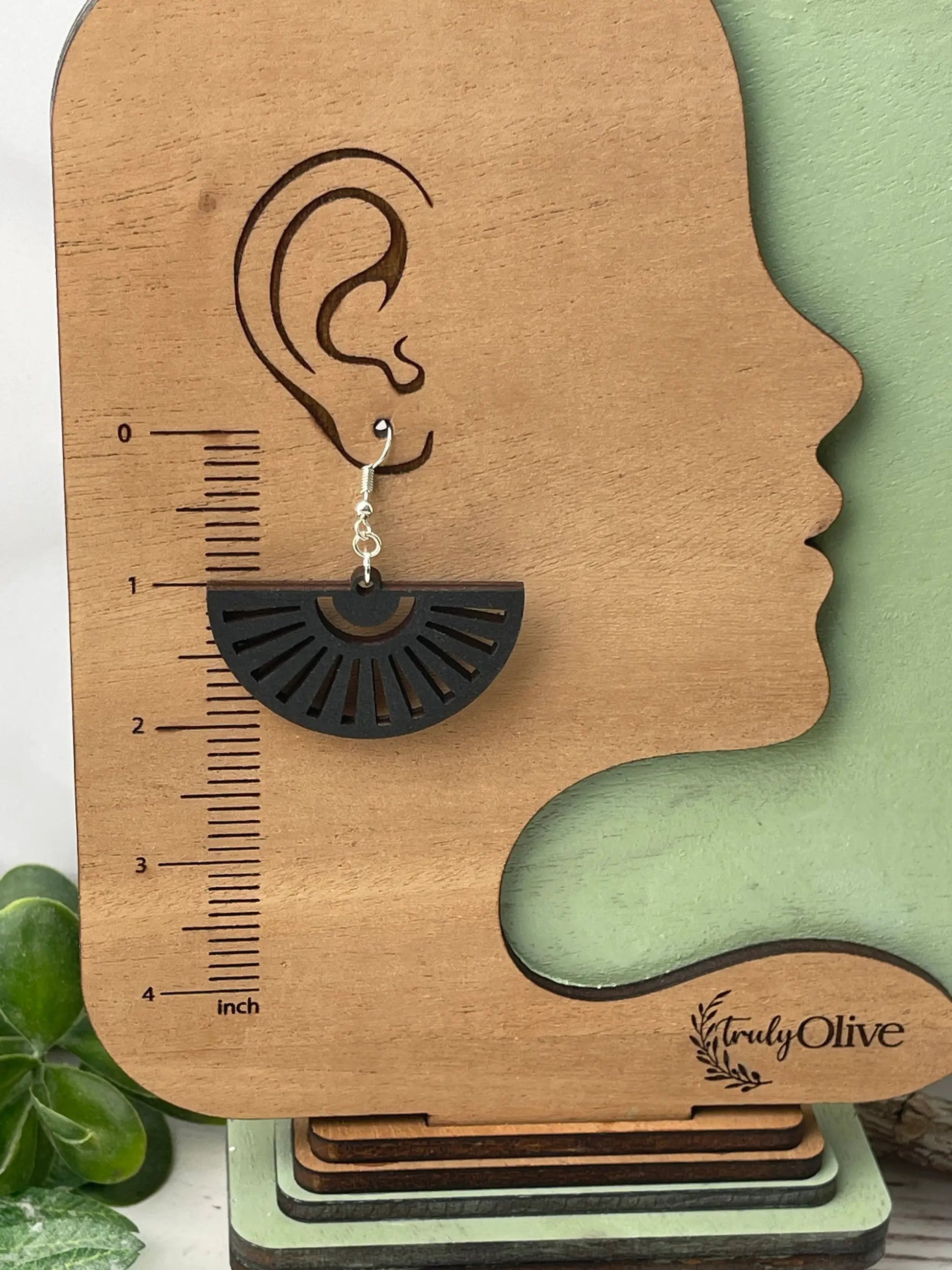 Truly Olive Fan Shape Wood Earrings - Earrings Dangle Earrings