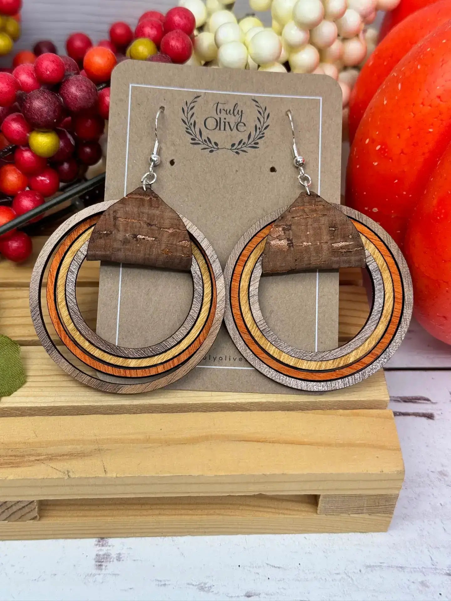 Truly Olive Wooden Nested Hoop Earrings - Earrings Dangle Earrings
