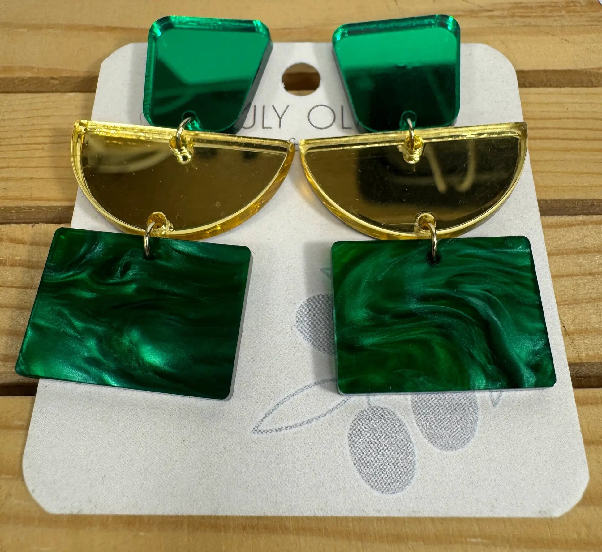 Truly Olive Green and Gold Dazzling Holiday Dangles - Earrings Dangle Earrings