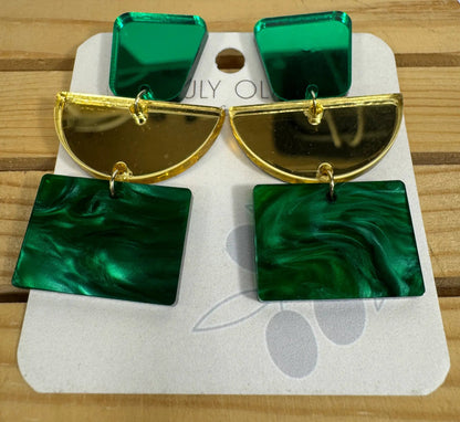 Truly Olive Green and Gold Dazzling Holiday Dangles - Earrings Dangle Earrings