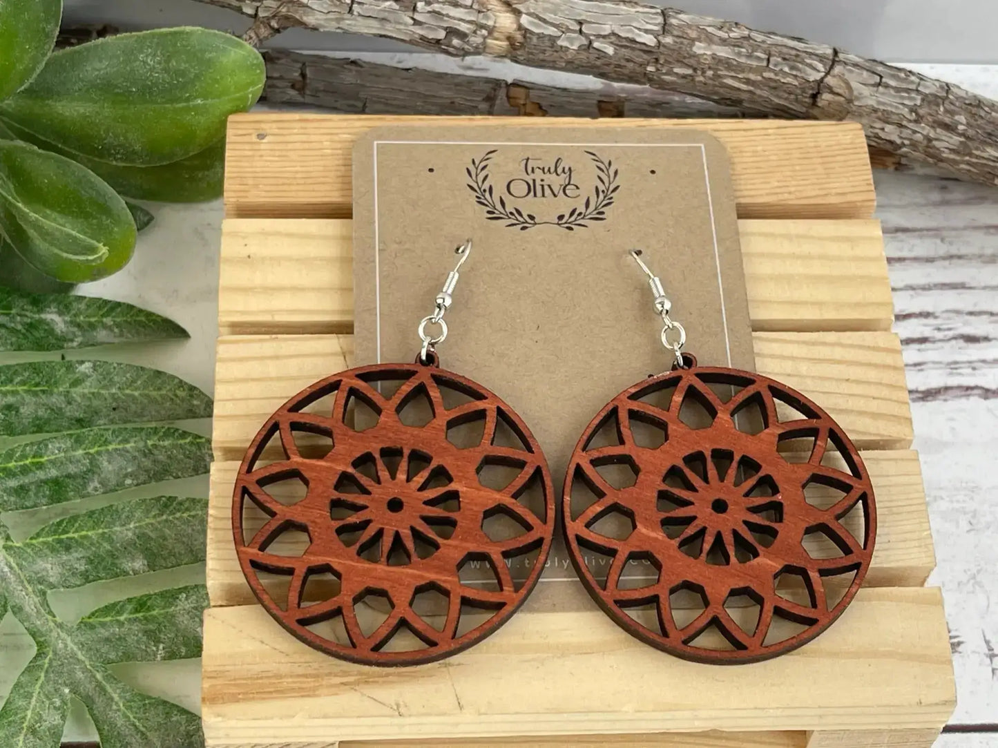 Truly Olive Lightweight Wooden Boho Earrings - Earrings Dangle Earrings