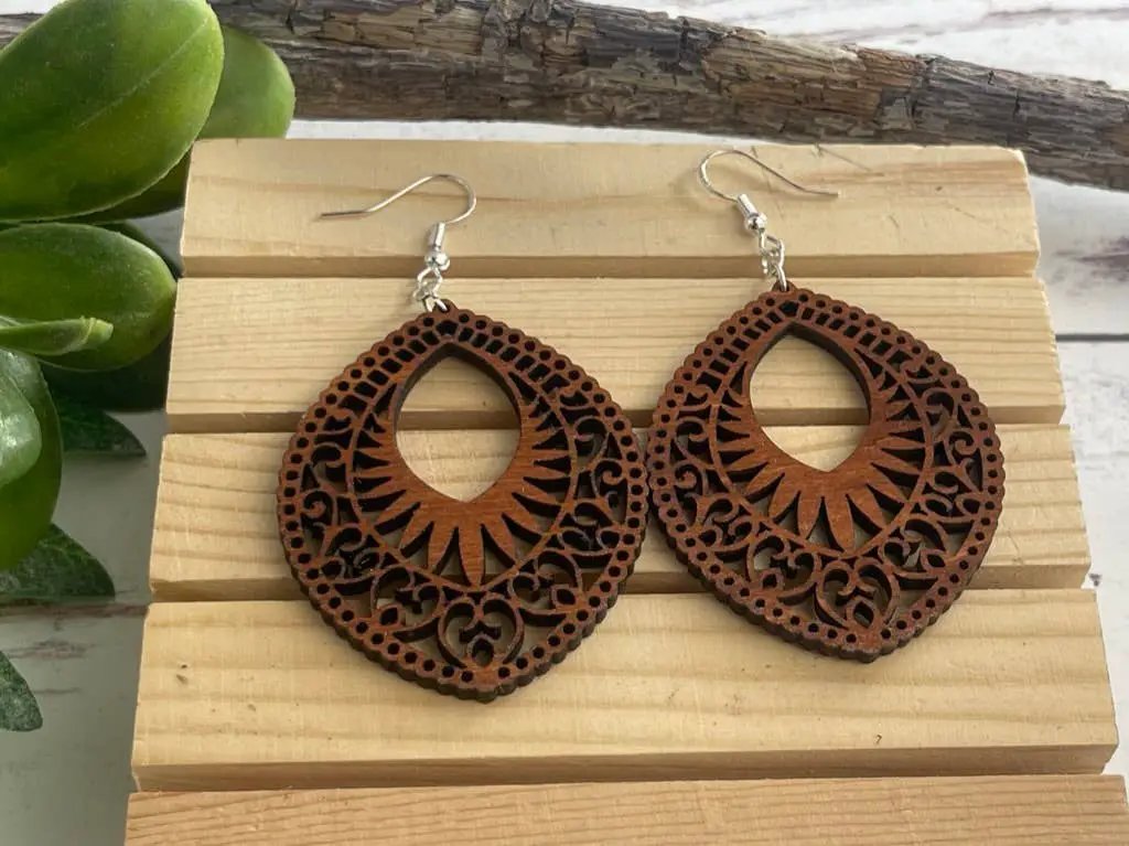 Truly Olive Lightweight Oval Wood Mandala Earrings - Earrings Dangle Earrings