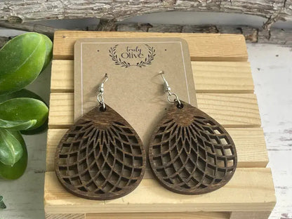 Truly Olive Wooden Statement Earrings - Earrings Dangle Earrings