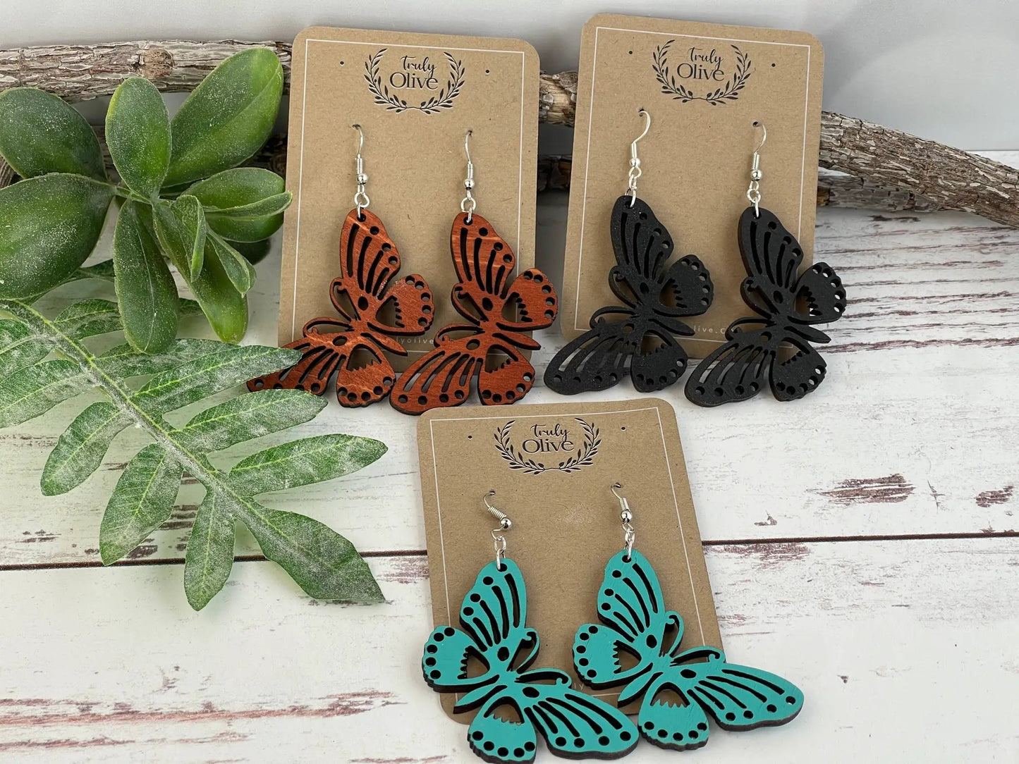 Truly Olive Perfect Wooden Butterfly Lightweight Earrings - Earrings Dangle Earrings