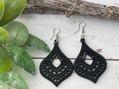 Truly Olive Hourglass Shape Wooden Boho Earrings - Earrings Dangle Earrings