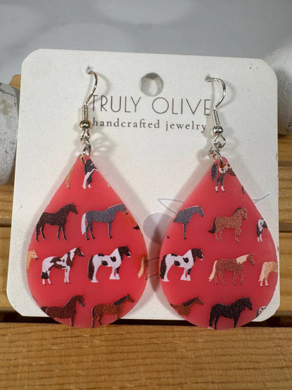 Truly Olive Adorable Acrylic Pink Horse Earrings - Earrings Dangle Earrings