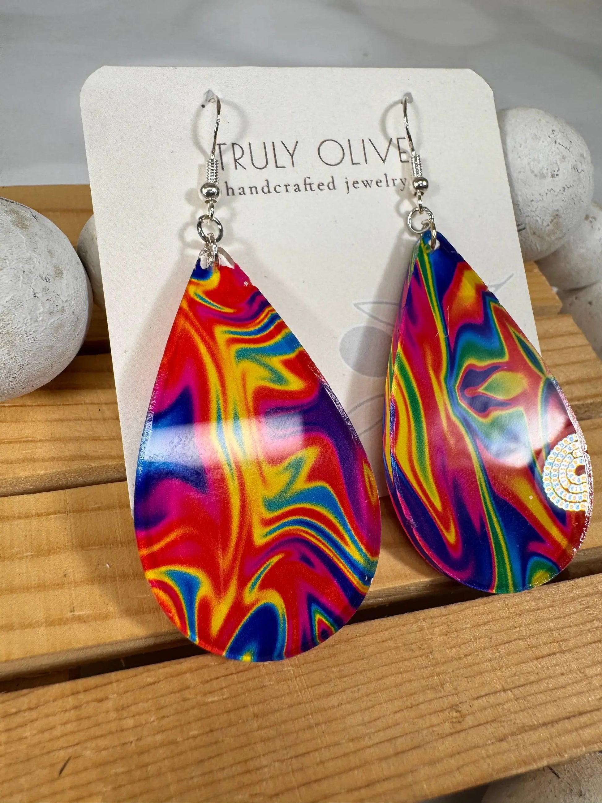 Truly Olive Groovy Swirl Multi Colored Teardrops - Earrings Dangle Earrings