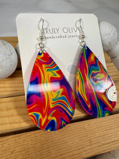 Truly Olive Groovy Swirl Multi Colored Teardrops - Earrings Dangle Earrings