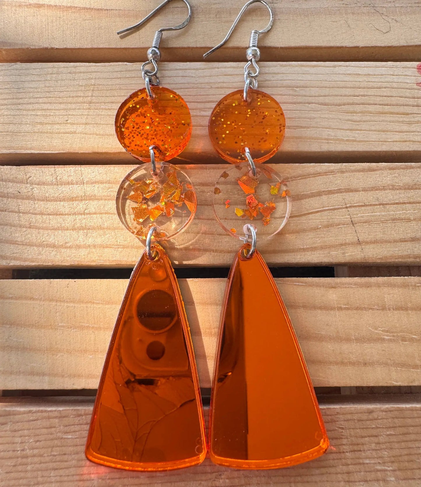 Truly Olive Orange Acrylic Confetti Drop Earrings - Earrings Dangle Earrings