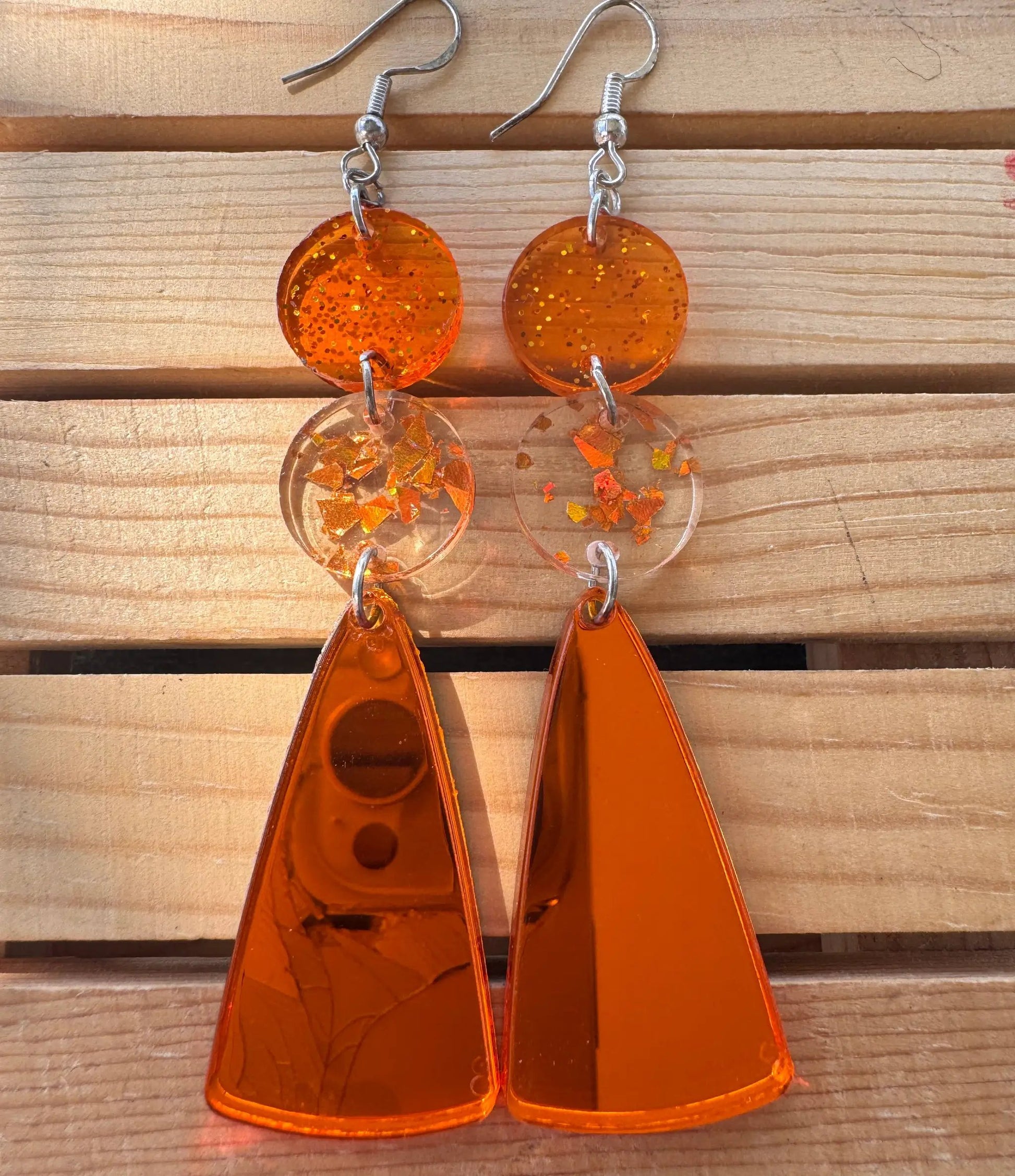 Truly Olive Orange Acrylic Confetti Drop Earrings - Earrings Dangle Earrings