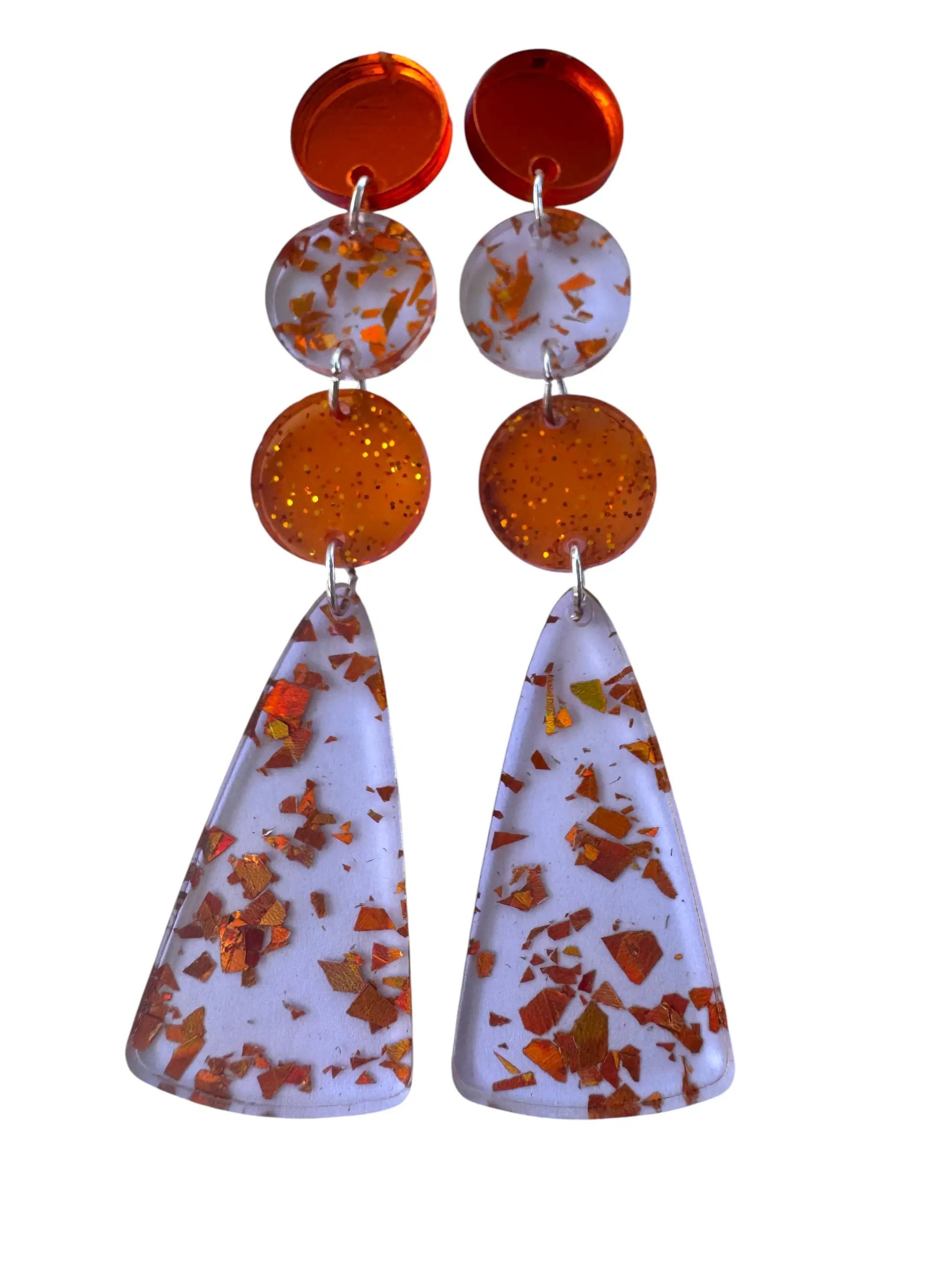 Truly Olive Orange Confetti and Orange Glitter Acrylic Dangle Earrings - Earrings Dangle Earrings