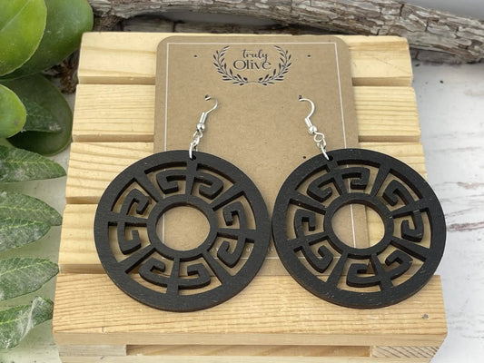 Truly Olive Discover the Exquisite Aura of Ornate Wood Mandala Earrings - Earrings Dangle Earrings