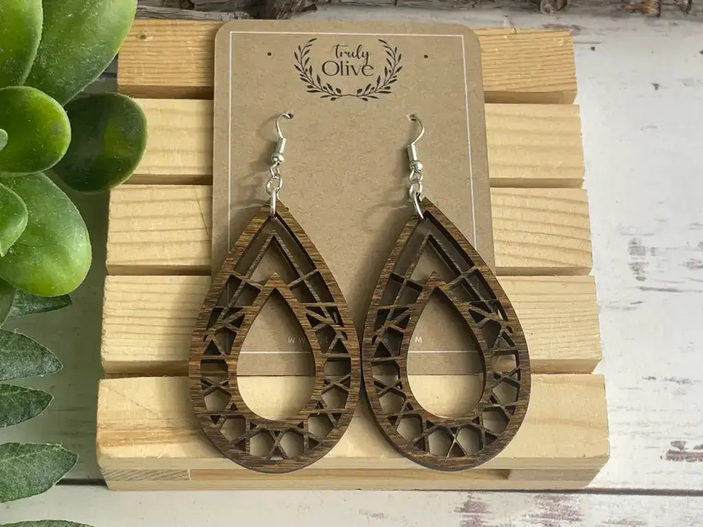 Truly Olive Rustic Wood Earrings - Earrings Dangle Earrings