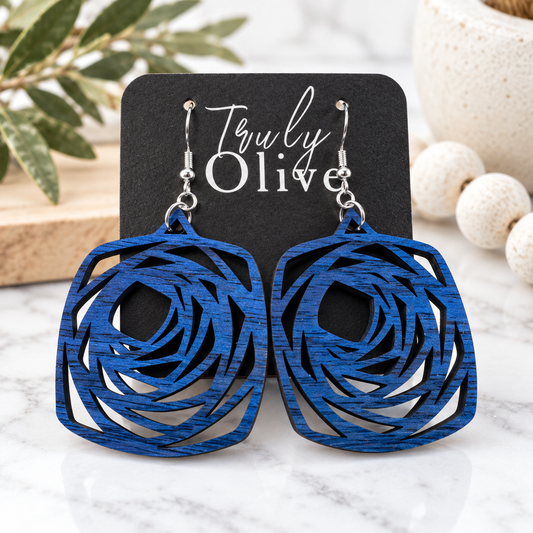 Truly Olive Wood Boho Mandala Earrings - Earrings Dangle Earrings