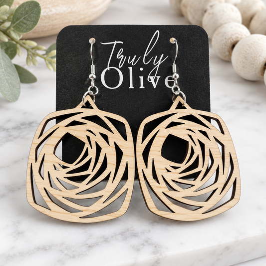Truly Olive Wood Boho Mandala Earrings - Earrings Dangle Earrings