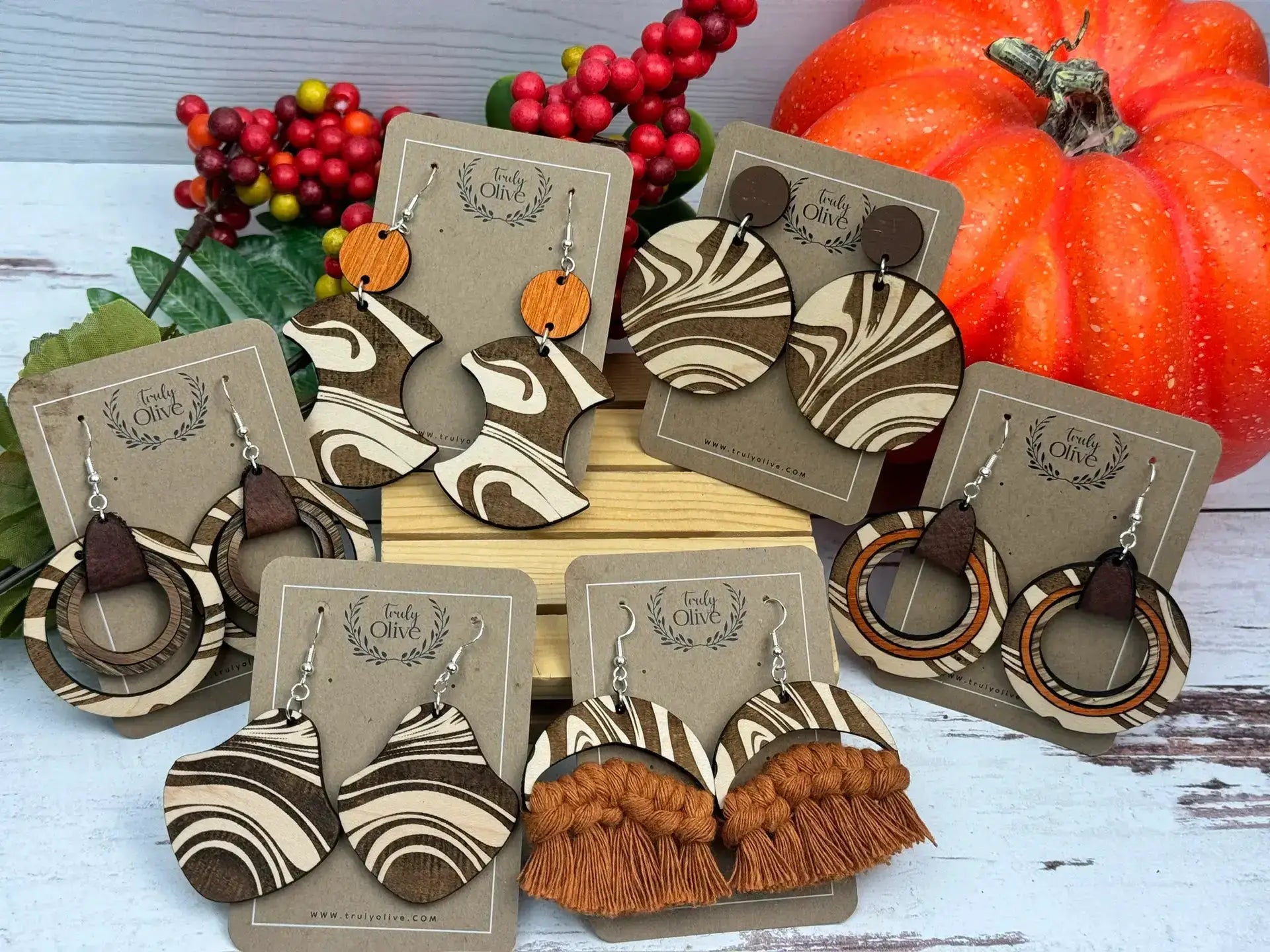 Truly Olive Wooden Hoop Earrings - Earrings Dangle Earrings