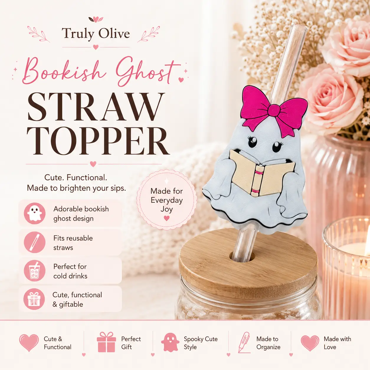 Truly Olive 7 Piece Spooky Cute Bookish Ghost Desk Organizer Bundle - Desktop Organizers Desk Organizers