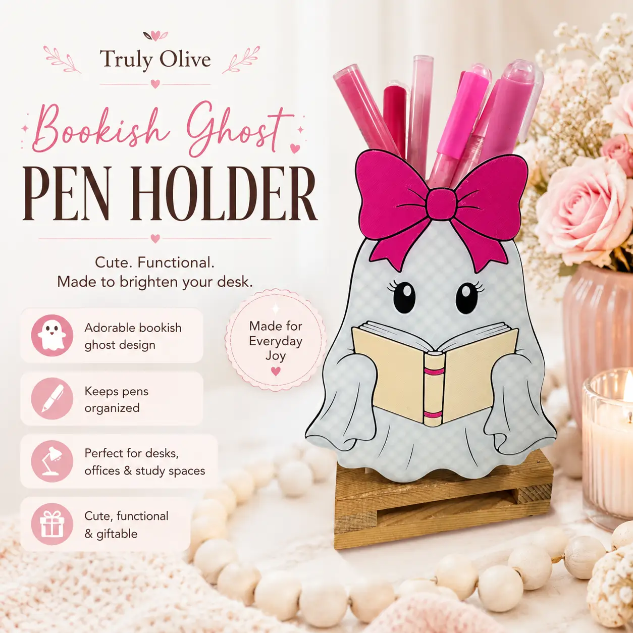 Truly Olive Bookish Ghost 7-Piece Desk Organizer & Accessory Bundle - Desktop Organizers Desk Organizers