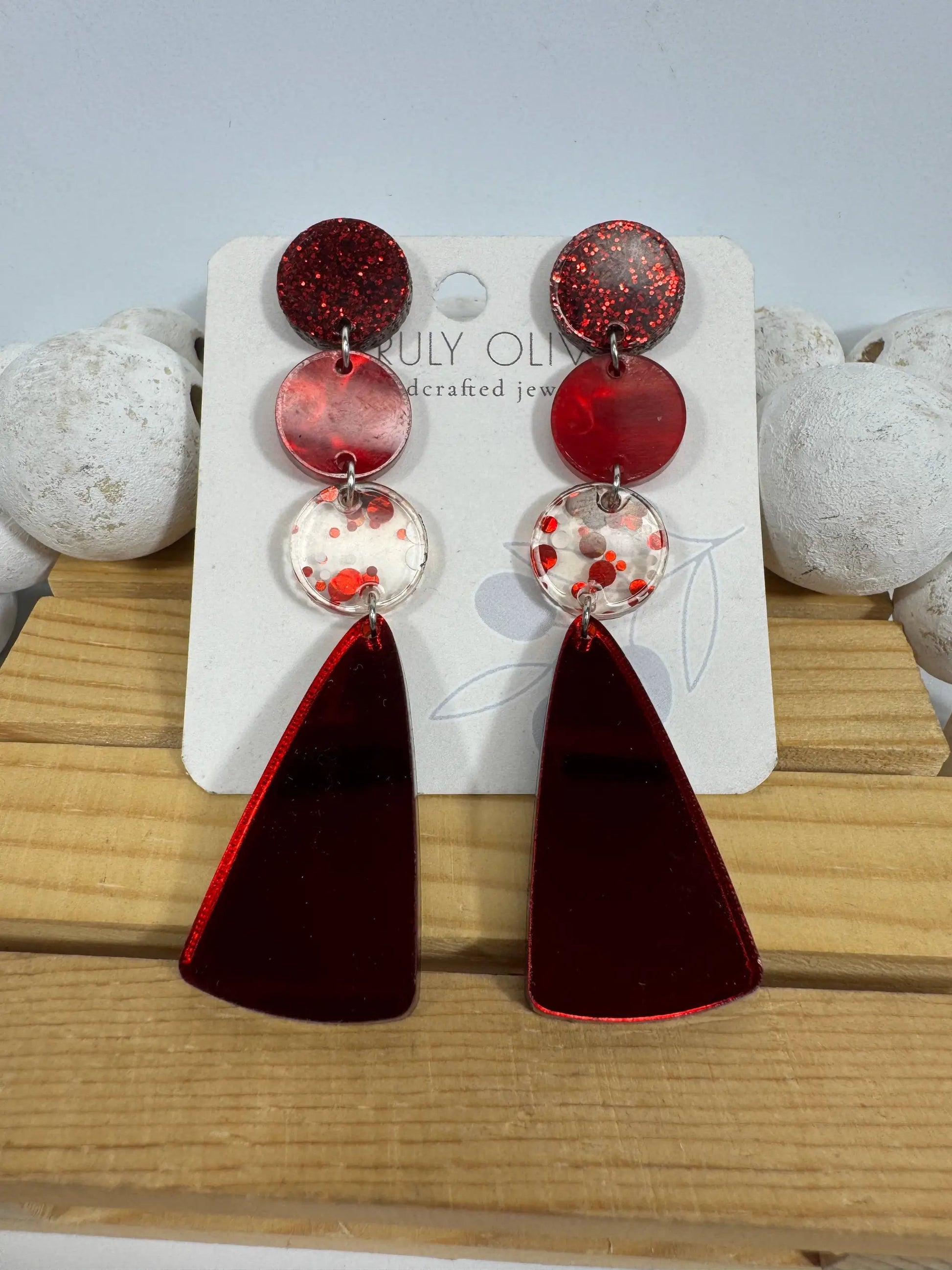 Truly Olive Gorgeous Red Christmas Holiday Dangle Earrings - Earrings Dangle Earrings