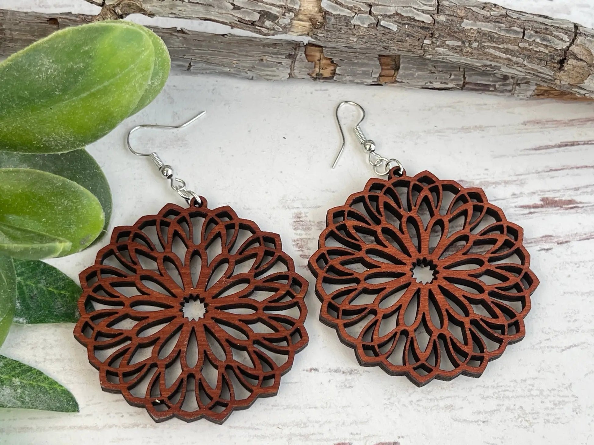 Truly Olive Wooden Oval Lightweight Earrings - Earrings Dangle Earrings