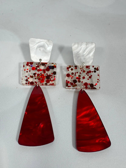 Truly Olive Red and White Long Dangle Holiday Earrings - Earrings Dangle Earrings