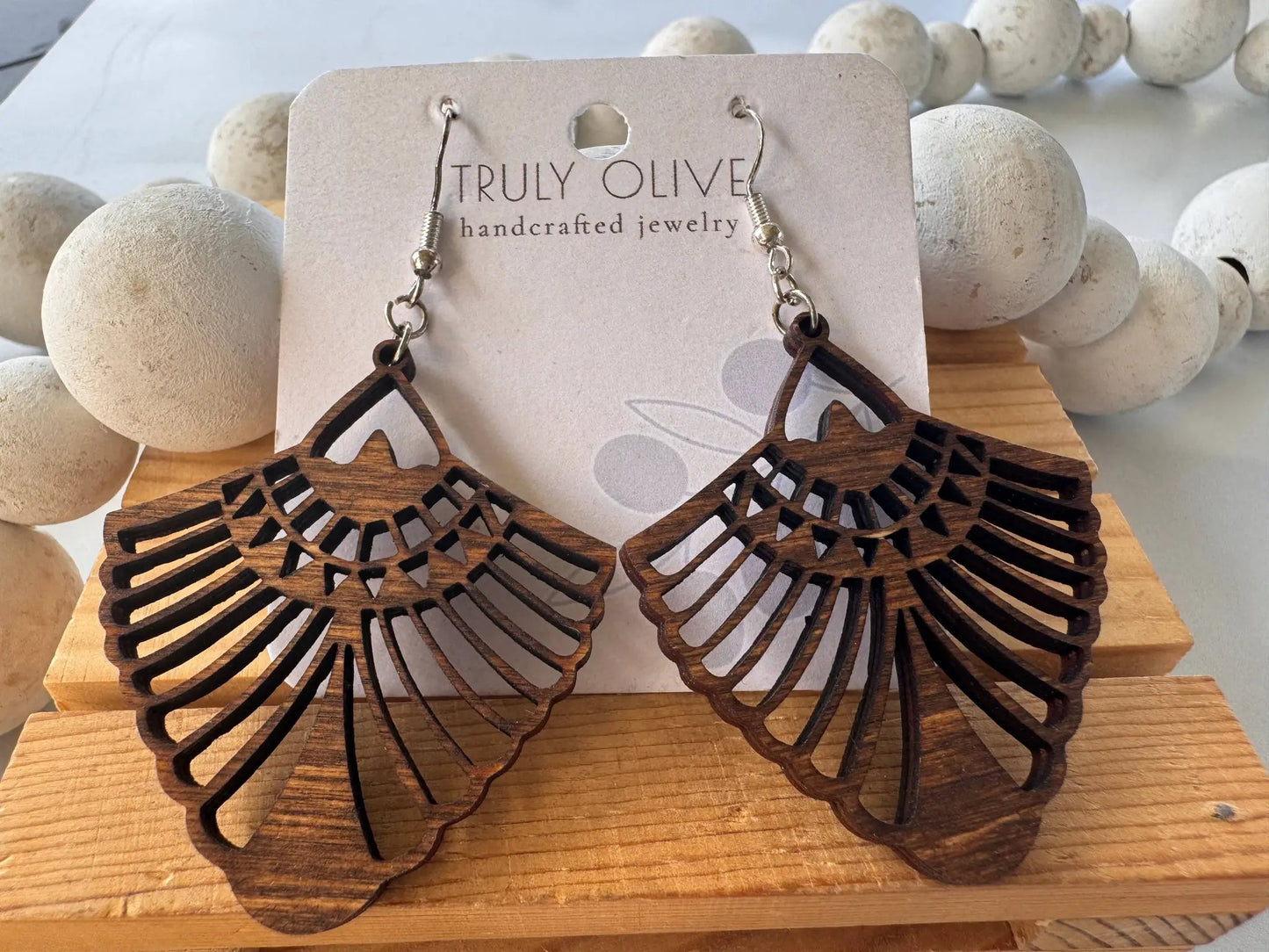 Truly Olive Bohemian Wood Mandala Earrings - Earrings Dangle Earrings