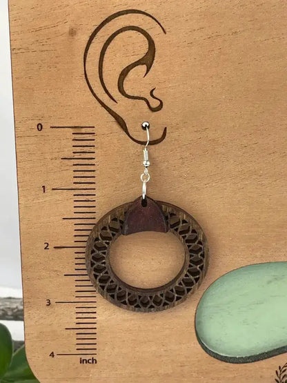 Truly Olive Leather and Wood Filigree Earrings - Earrings Dangle Earrings