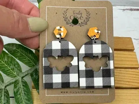 Truly Olive Buffalo Plaid Earrings - Earrings Dangle Earrings