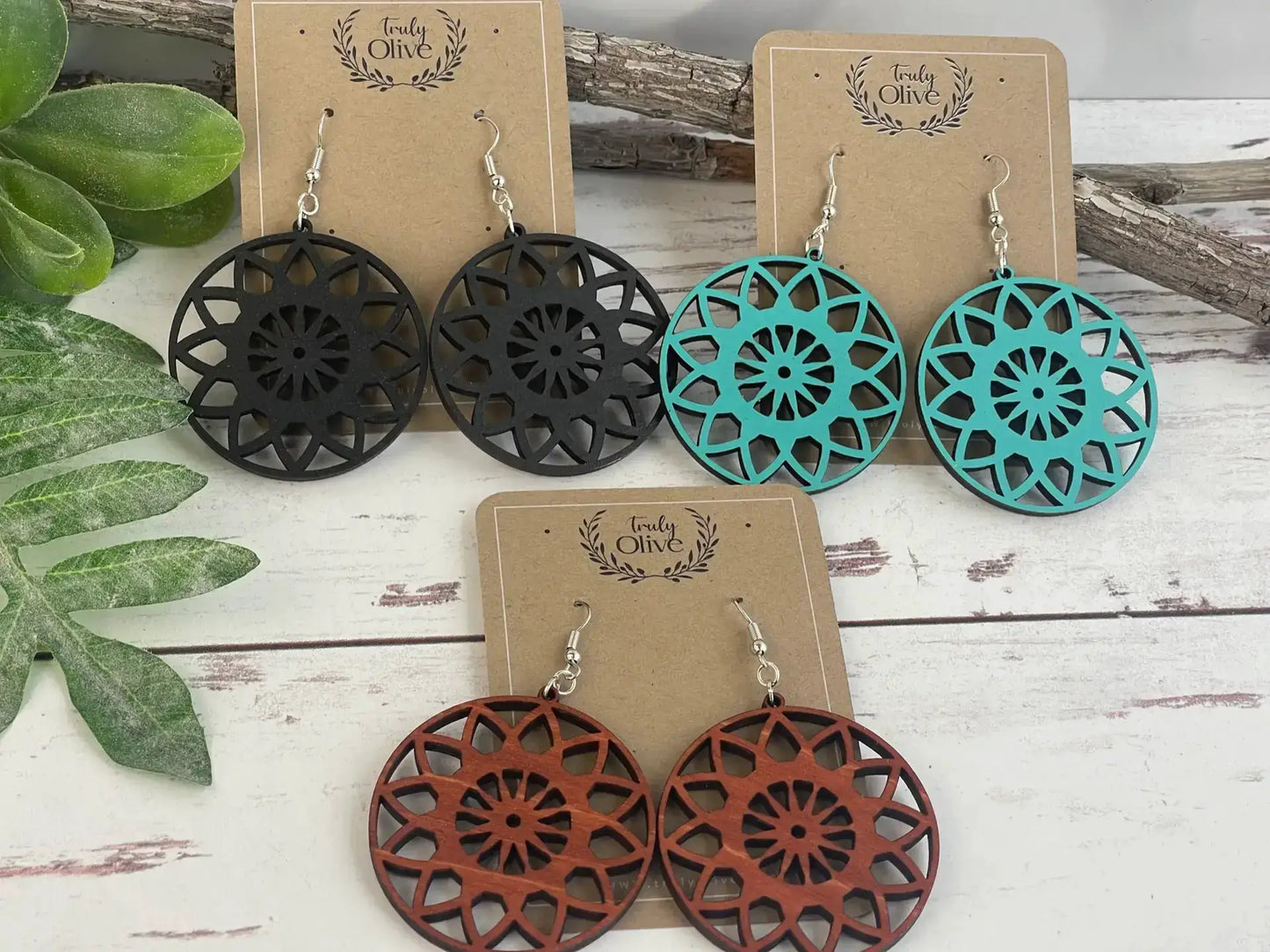 Truly Olive Lightweight Wooden Boho Earrings - Earrings Dangle Earrings