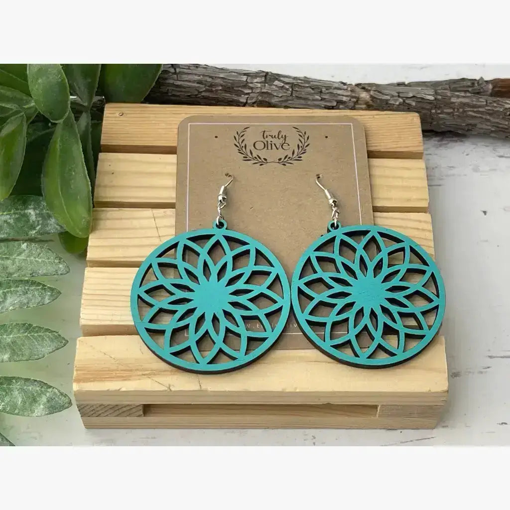 Truly Olive Lightweight Circle Wood Earrings - Earrings Dangle Earrings