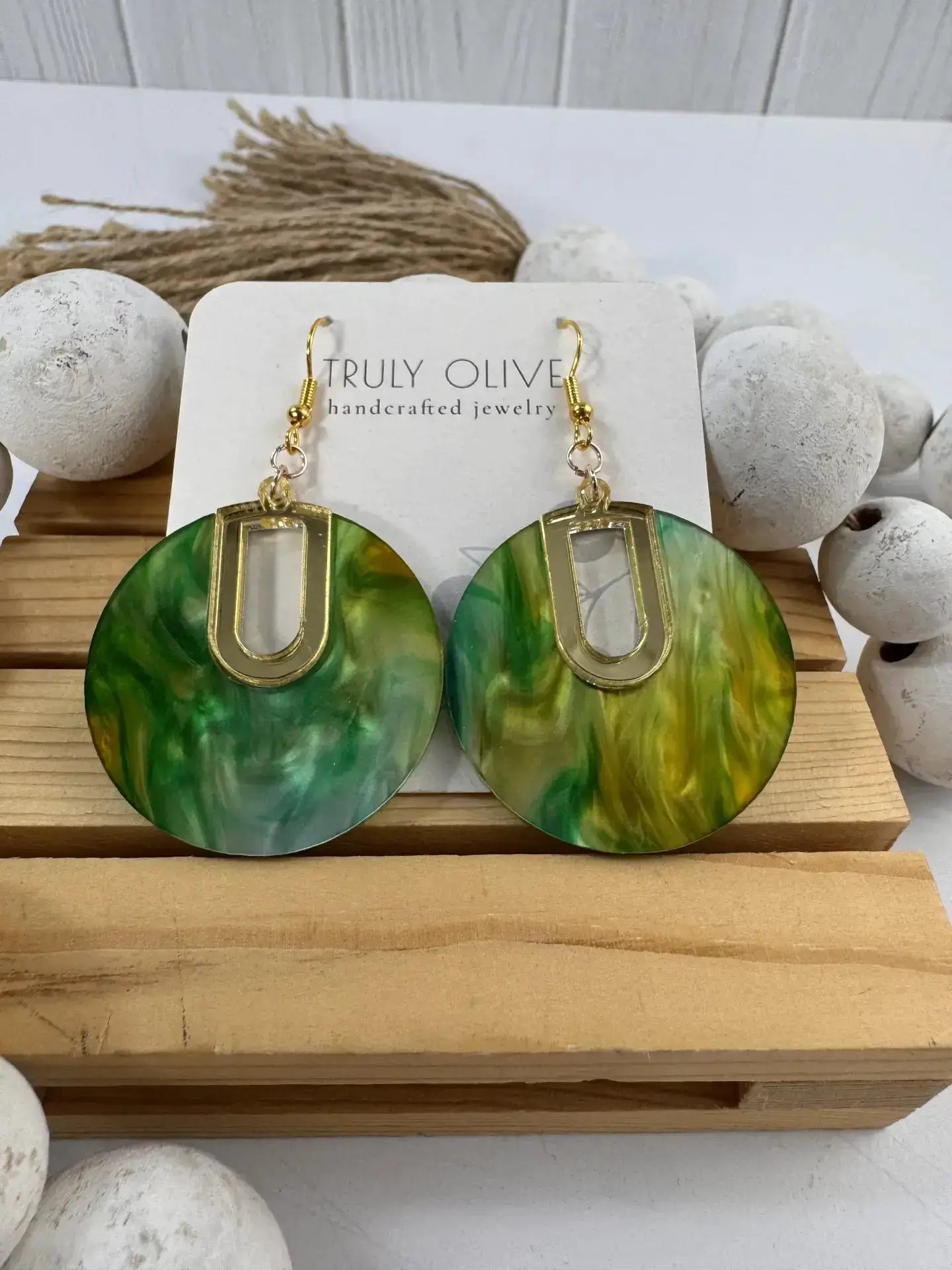 Truly Olive Green Swirl Pattern Resin Earrings Gift For Her - Earrings Dangle Earrings