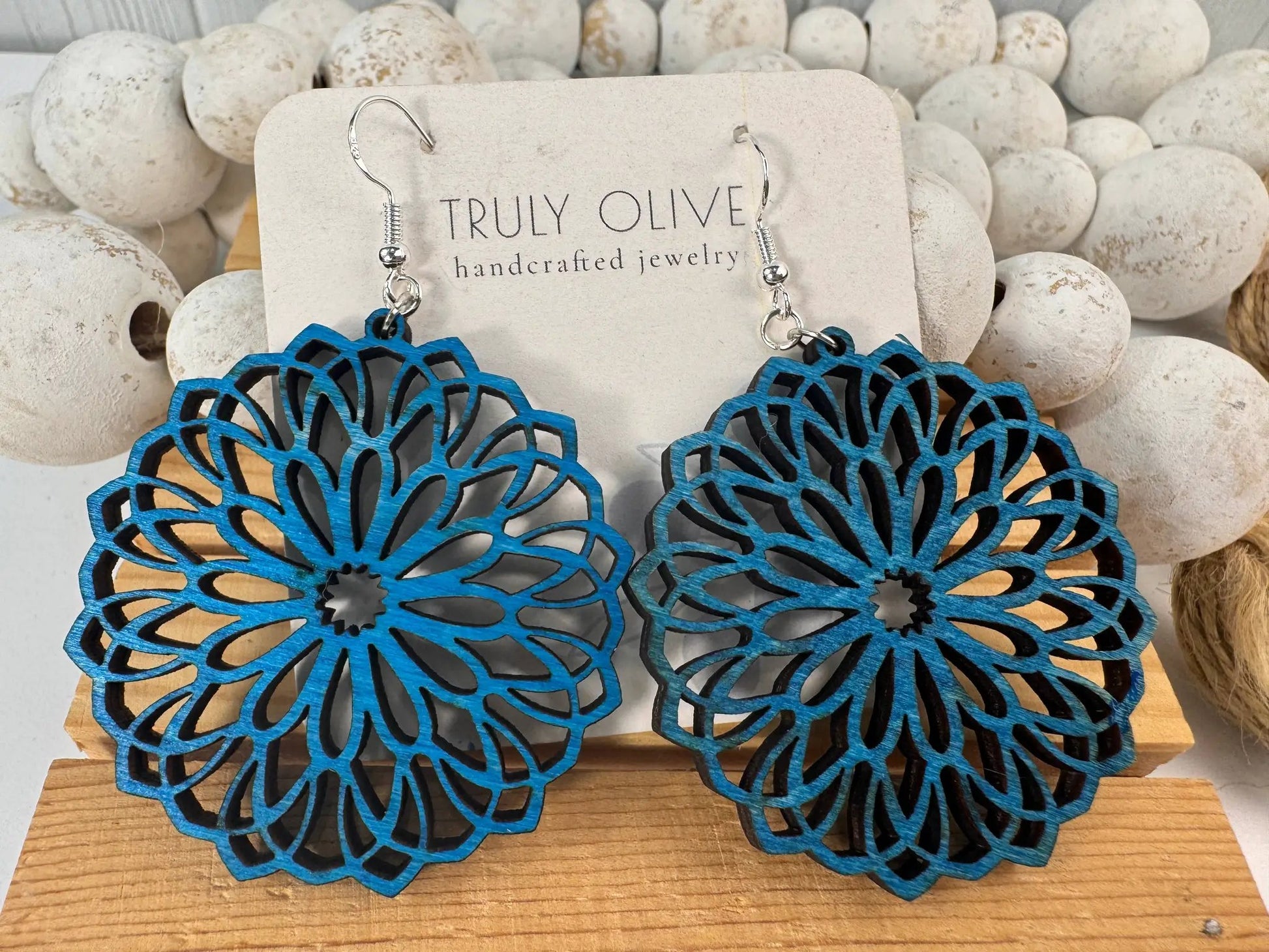 Truly Olive Wooden Oval Lightweight Earrings - Earrings Dangle Earrings