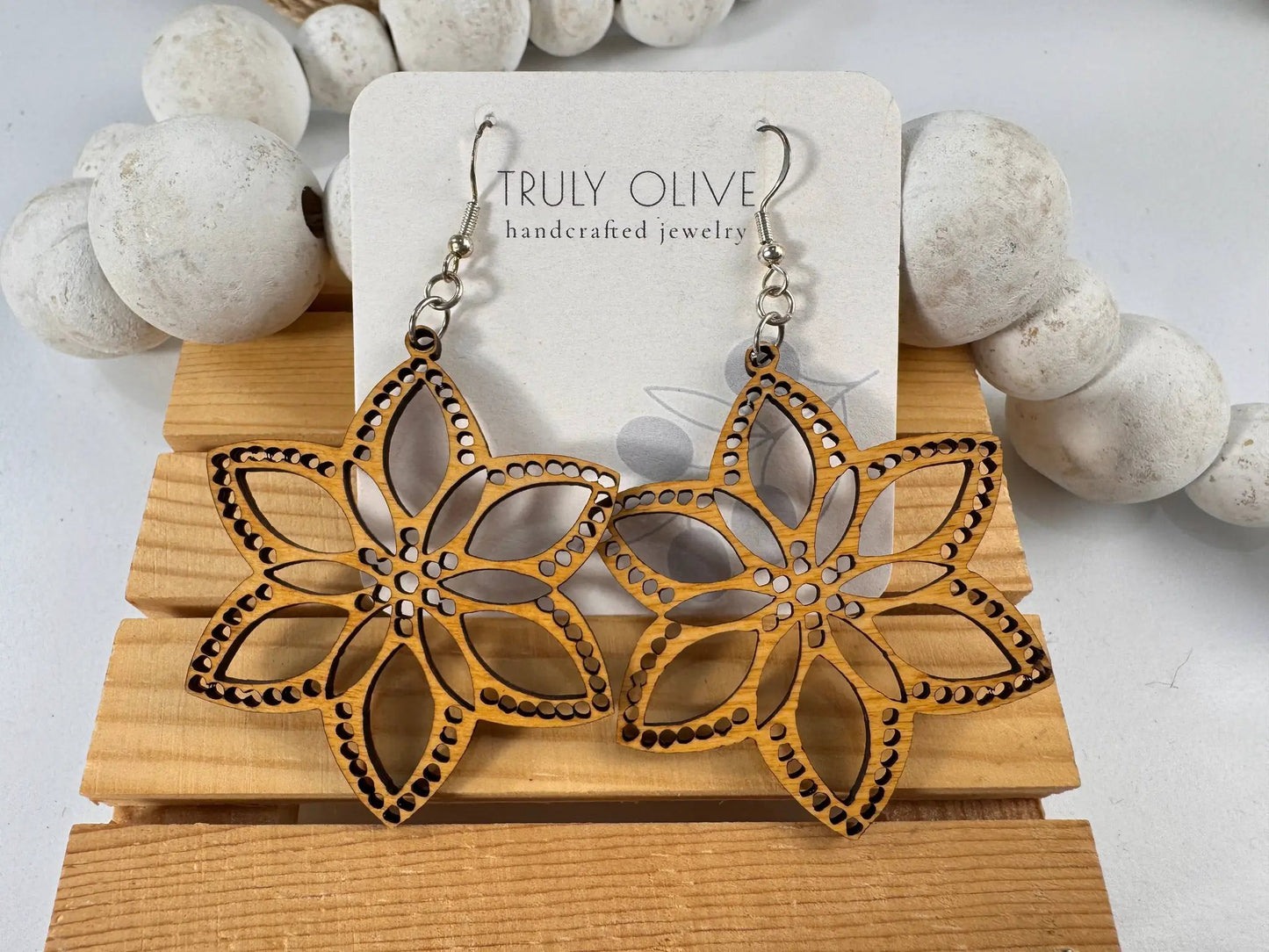 Truly Olive Introducing Lightweight Wood Earrings in a Large Star Shape - Earrings Dangle Earrings