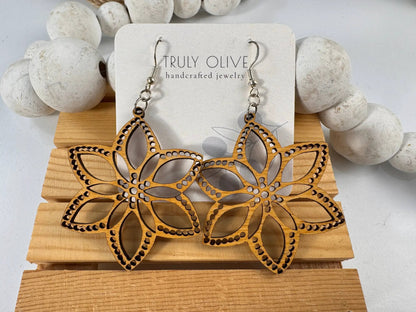 Truly Olive Introducing Lightweight Wood Earrings in a Large Star Shape - Earrings Dangle Earrings