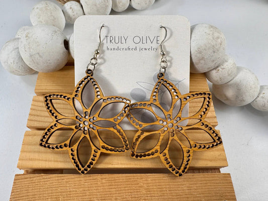 Truly Olive Introducing Lightweight Wood Earrings in a Large Star Shape - Earrings Dangle Earrings