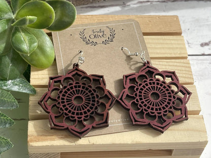 Truly Olive Introducing the Exquisite Lightweight Wood Mandala Earrings - Earrings Dangle Earrings