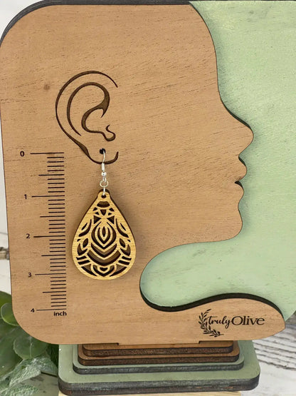 Truly Olive Mandala Wood Earrings - Earrings Dangle Earrings