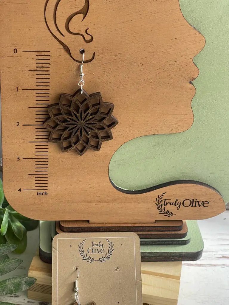 Truly Olive Natural Wood Mandala Earrings - Earrings Dangle Earrings