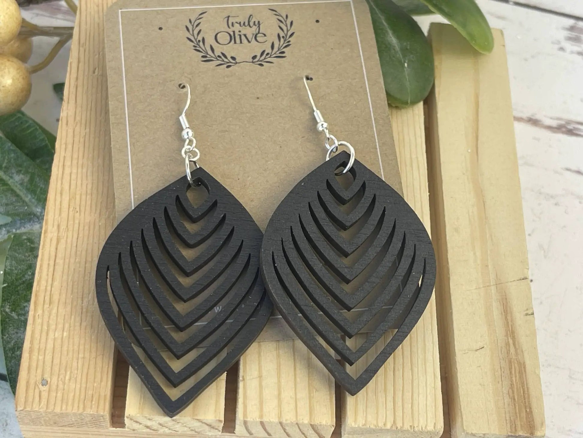 Truly Olive Stylish Pear Shape Lightweight Wood Earrings - Earrings Dangle Earrings