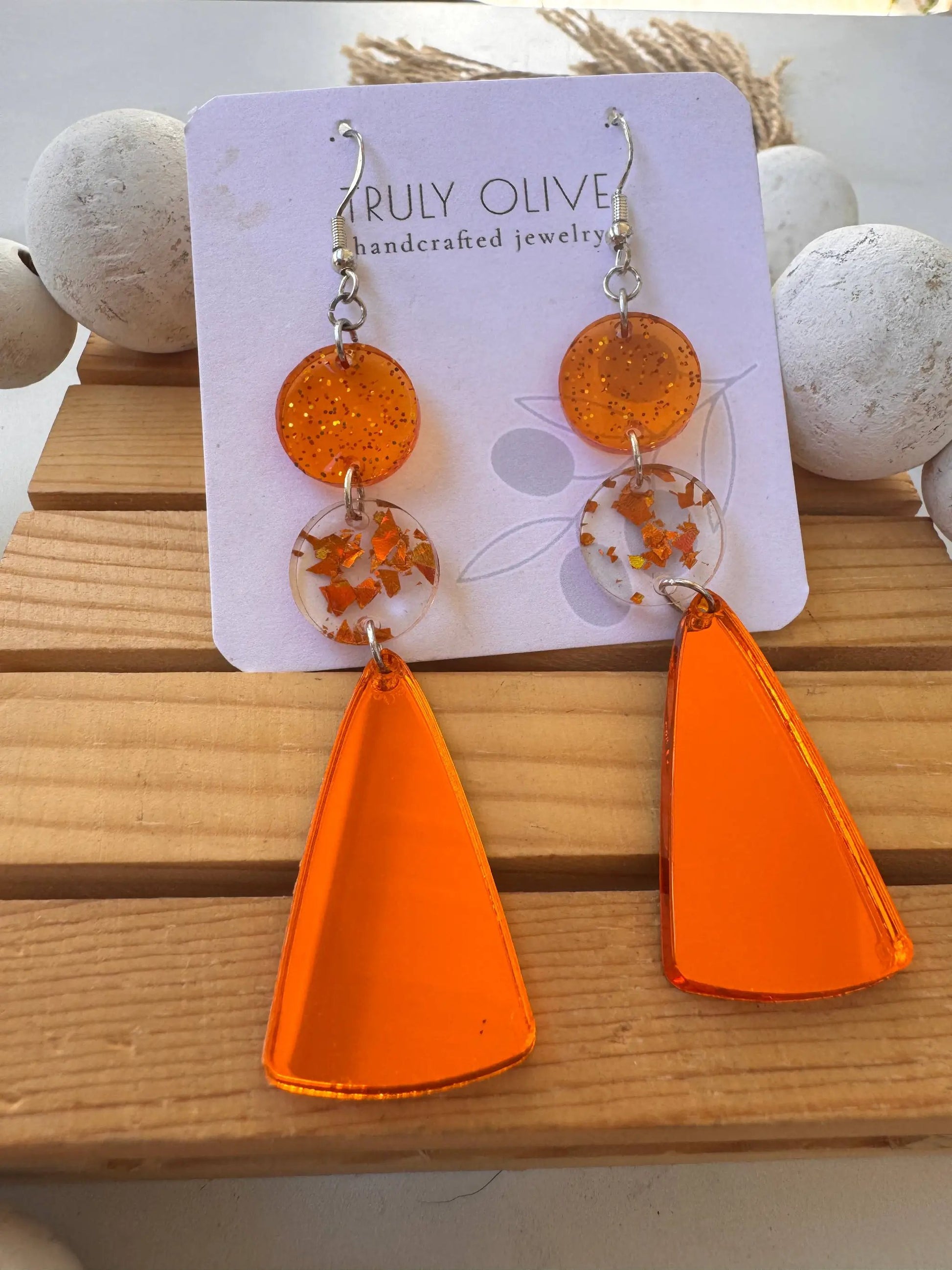 Truly Olive Orange Acrylic Confetti Drop Earrings - Earrings Dangle Earrings