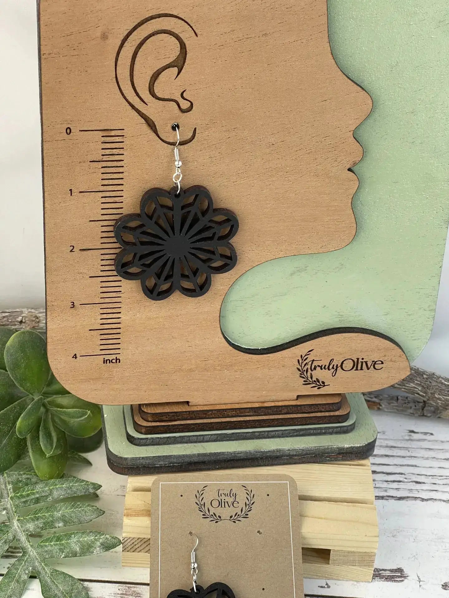 Truly Olive Wooden Boho Statement Earrings - Earrings Dangle Earrings