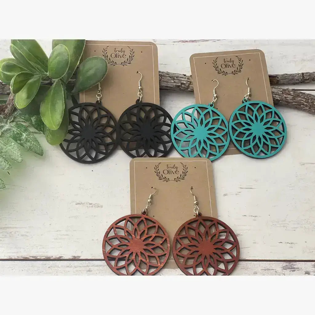 Truly Olive Lightweight Circle Wood Earrings - Earrings Dangle Earrings