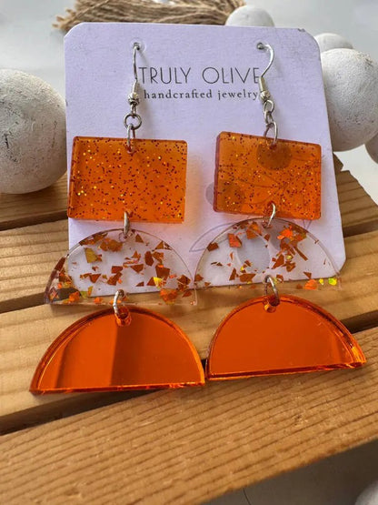 Truly Olive Sparkly Fall Geometric Dangles - Earrings Dangle Earrings
