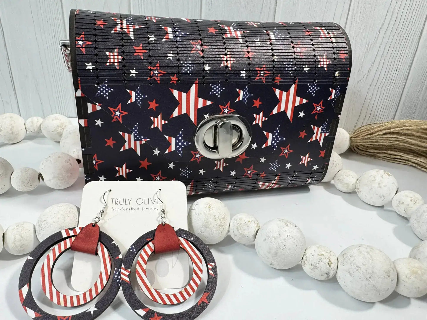 Truly Olive Patriotic-Themed Handbag with Bold Flag-Inspired Pattern For Festivals. - Clutch Bags Clutch Bag - Women's
