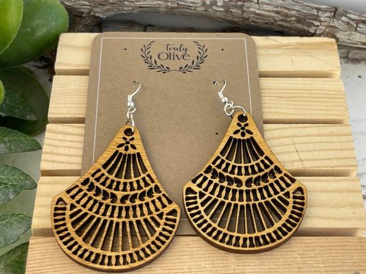 Truly Olive Elegant Shapely Wood Earrings - Earrings Dangle Earrings