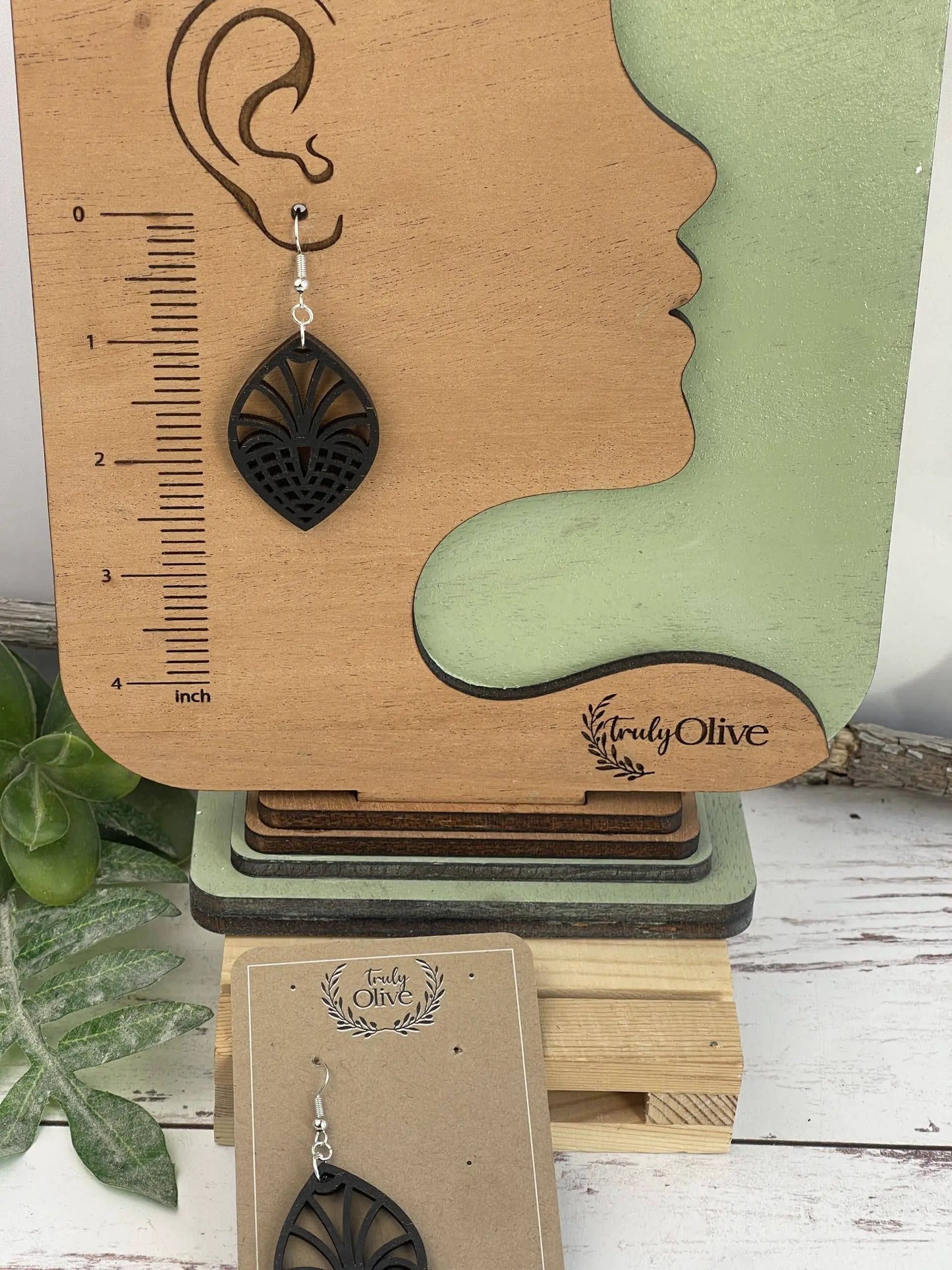 Truly Olive Geometric Style Filigree Lightweight Wood Earrings - Earrings Dangle Earrings